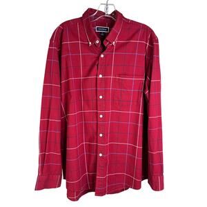 Club Room Button-Down Shirt Mens XL Maroon Blue Check Long Sleeve Cotton Stretch